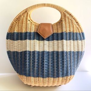 J. McLaughlin Victoria Purse Bag Tote Wicker Blue Stripes NWOT